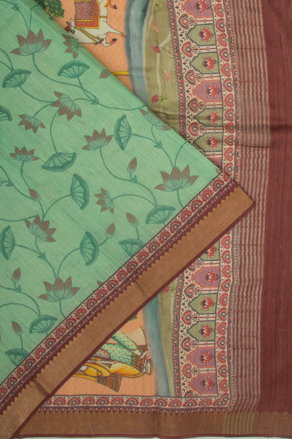 Chanderi Silk Floral And Pichwai Printed Green Saree