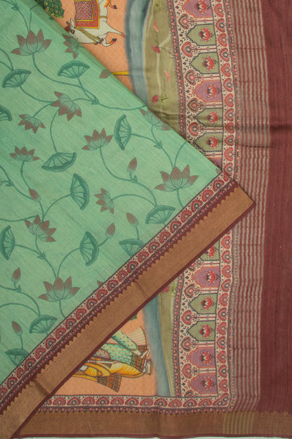 Chanderi Silk Floral And Pichwai Printed Green Saree