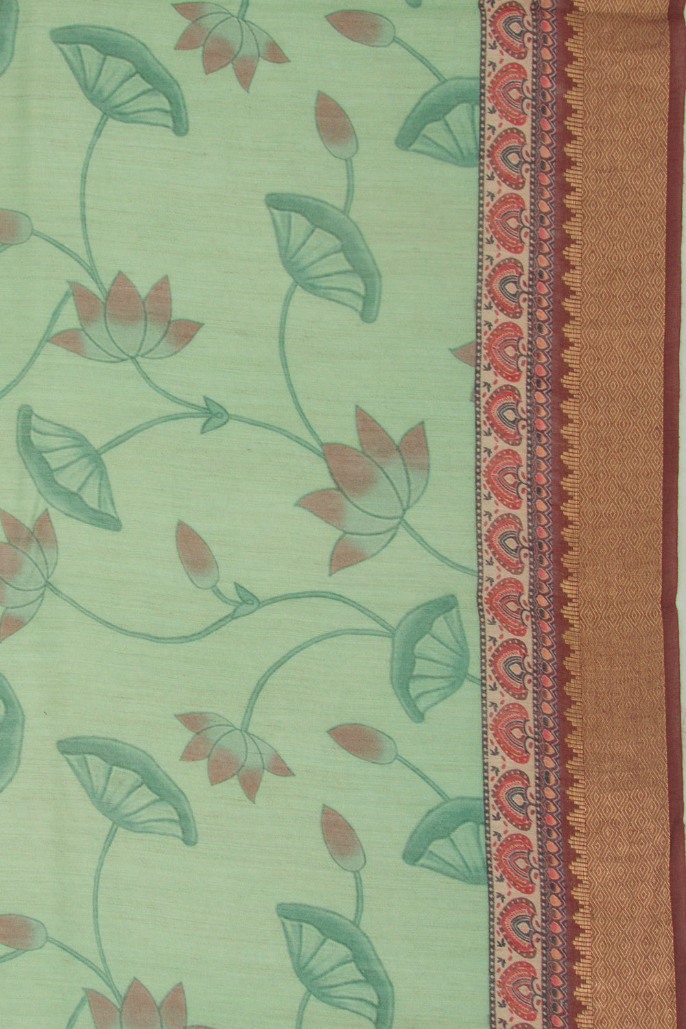 Chanderi Silk Floral And Pichwai Printed Green Saree
