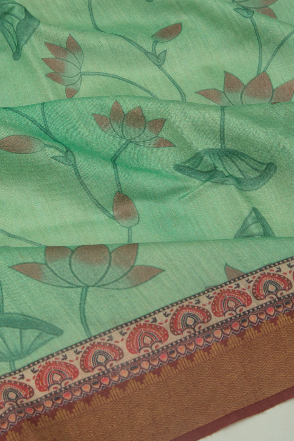 Chanderi Silk Floral And Pichwai Printed Green Saree