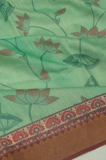 Chanderi Silk Floral And Pichwai Printed Green Saree