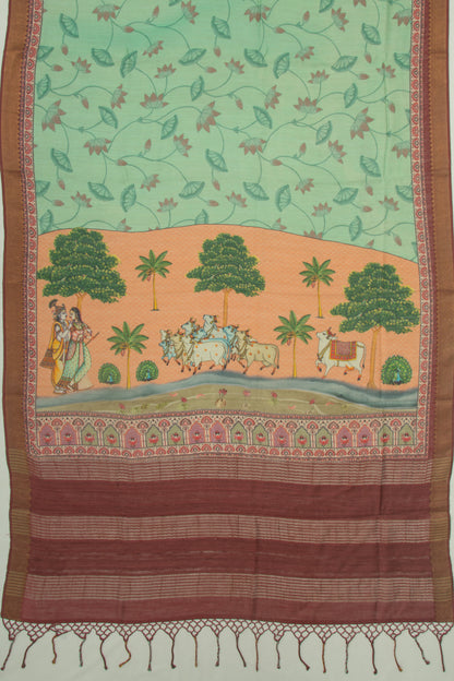 Chanderi Silk Floral And Pichwai Printed Green Saree