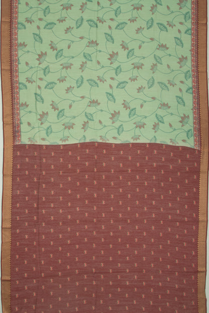 Chanderi Silk Floral And Pichwai Printed Green Saree