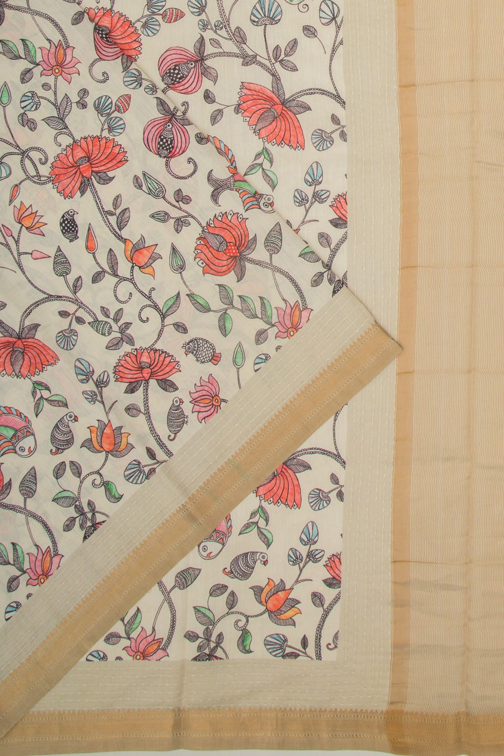 Chanderi Silk Printed Cream Saree