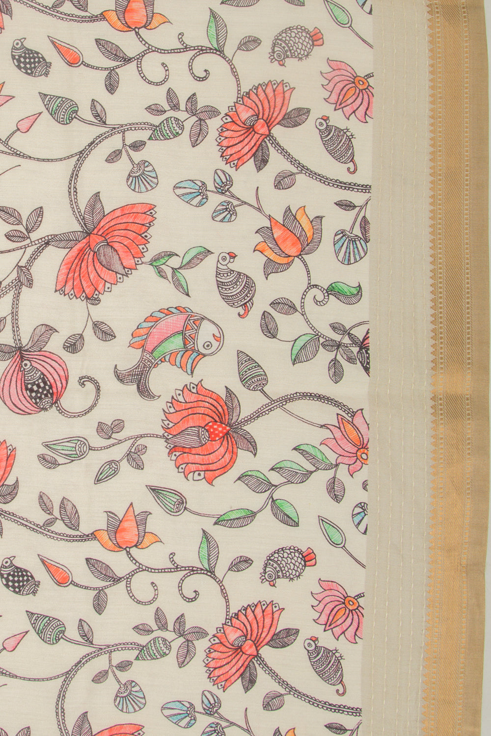 Chanderi Silk Printed Cream Saree