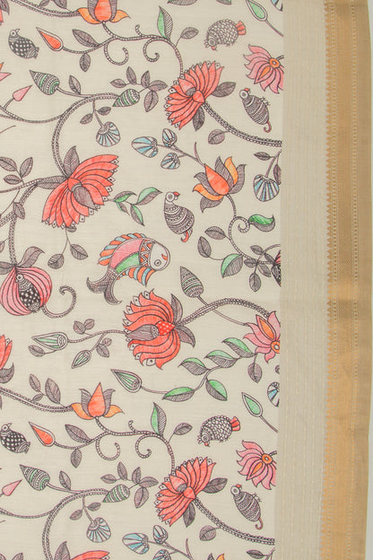 Chanderi Silk Printed Cream Saree