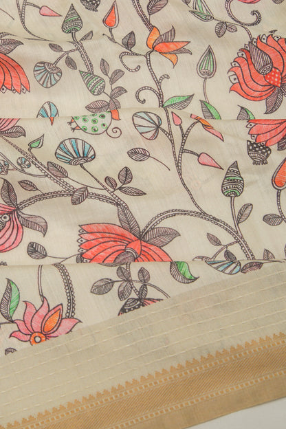 Chanderi Silk Printed Cream Saree