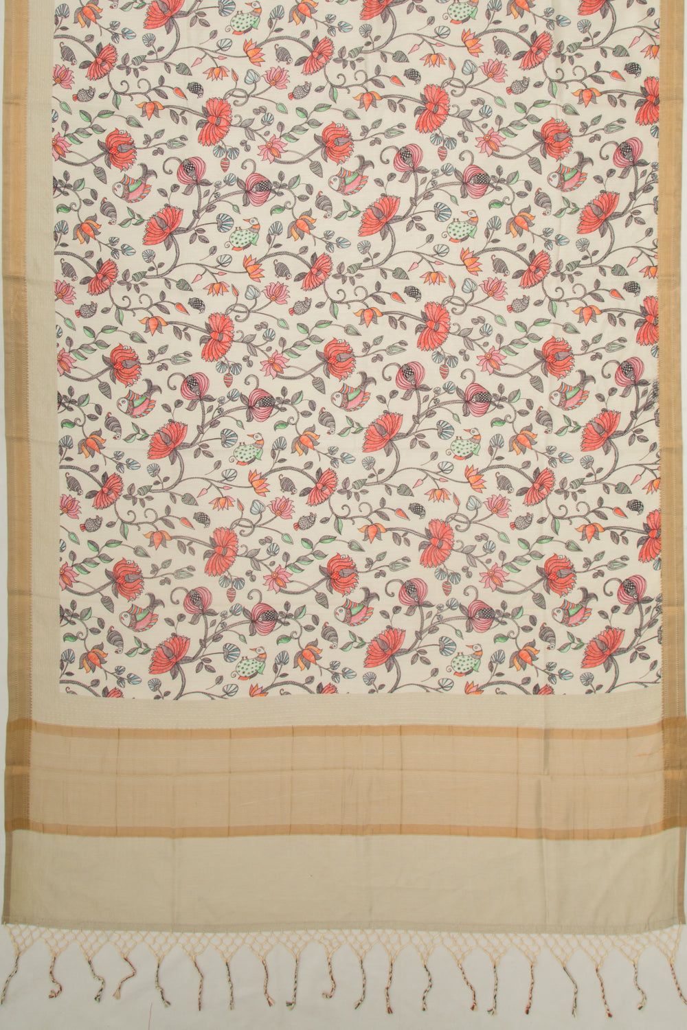 Chanderi Silk Printed Cream Saree