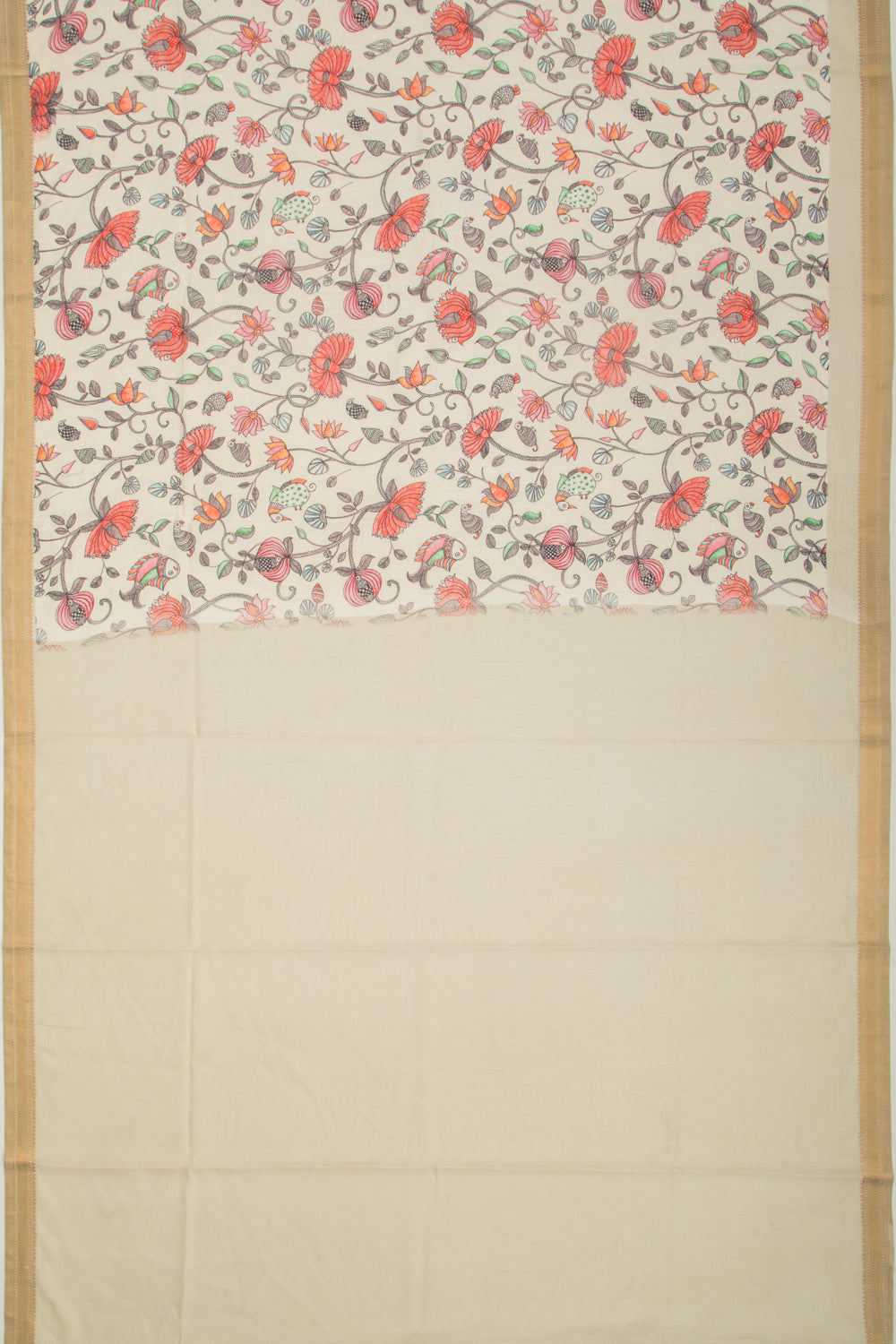 Chanderi Silk Printed Cream Saree