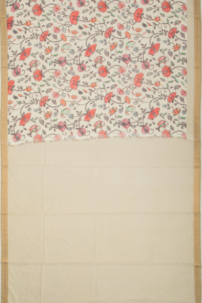 Chanderi Silk Printed Cream Saree