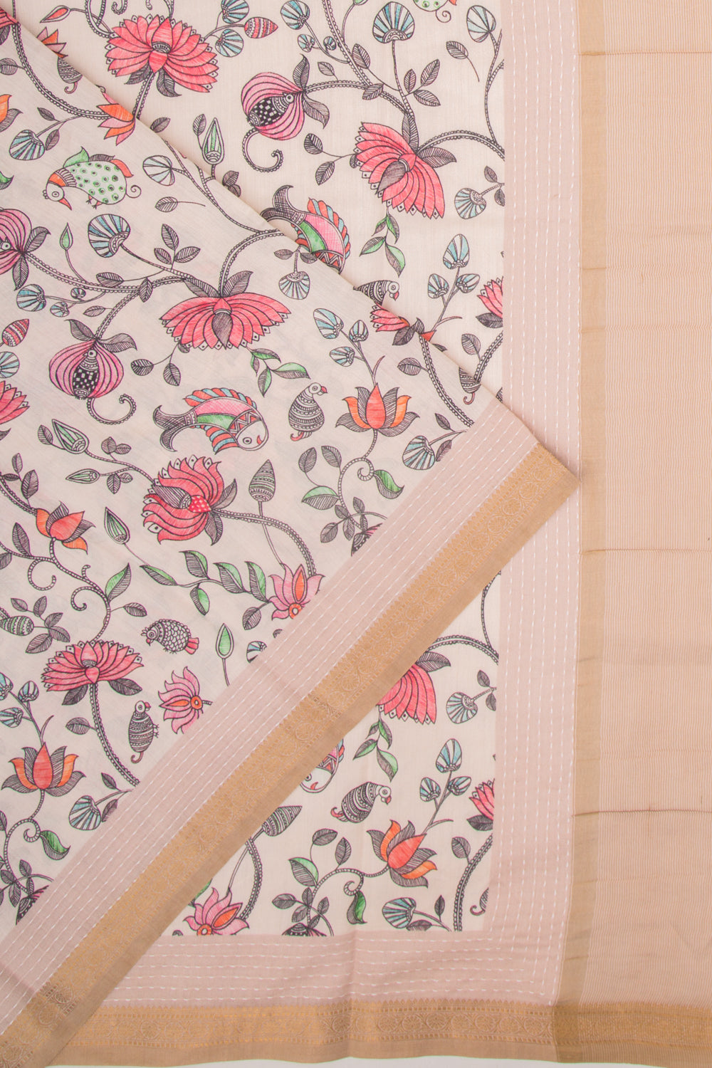Chanderi Silk Floral Printed Cream Saree