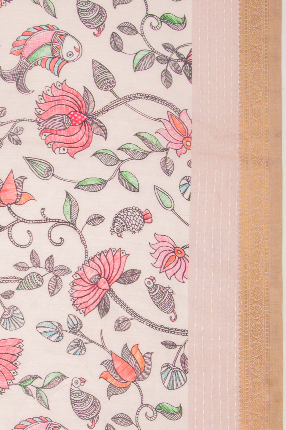 Chanderi Silk Floral Printed Cream Saree