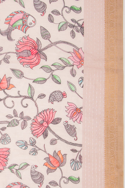 Chanderi Silk Floral Printed Cream Saree