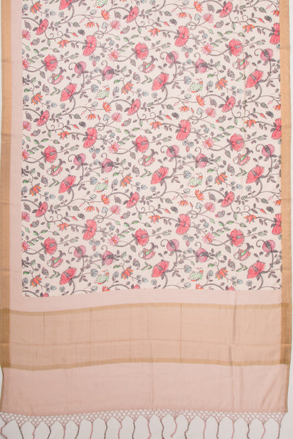 Chanderi Silk Floral Printed Cream Saree