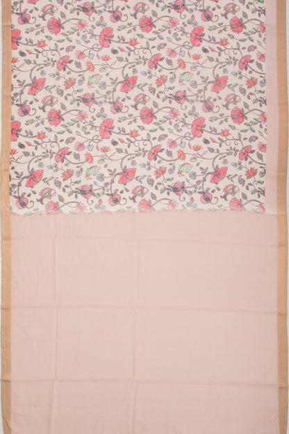 Chanderi Silk Floral Printed Cream Saree