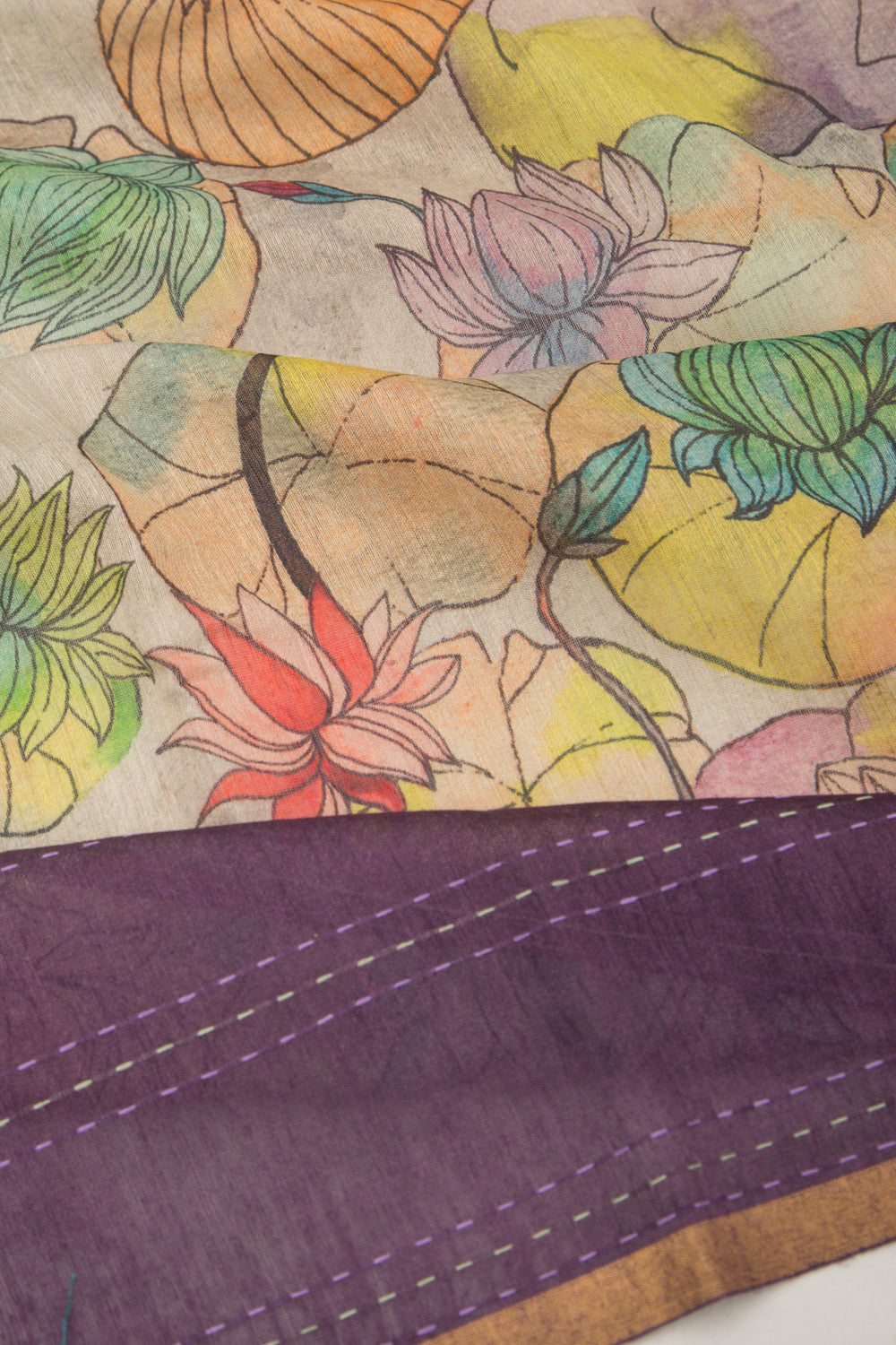 Chanderi Silk Floral Printed Grey Saree