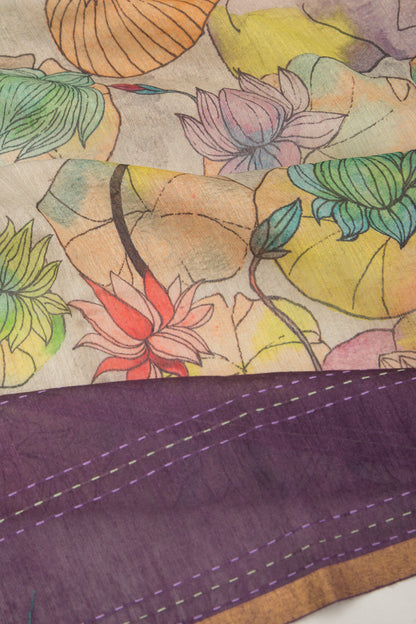 Chanderi Silk Floral Printed Grey Saree