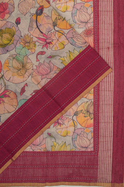 Chanderi Silk Floral Printed Grey Saree