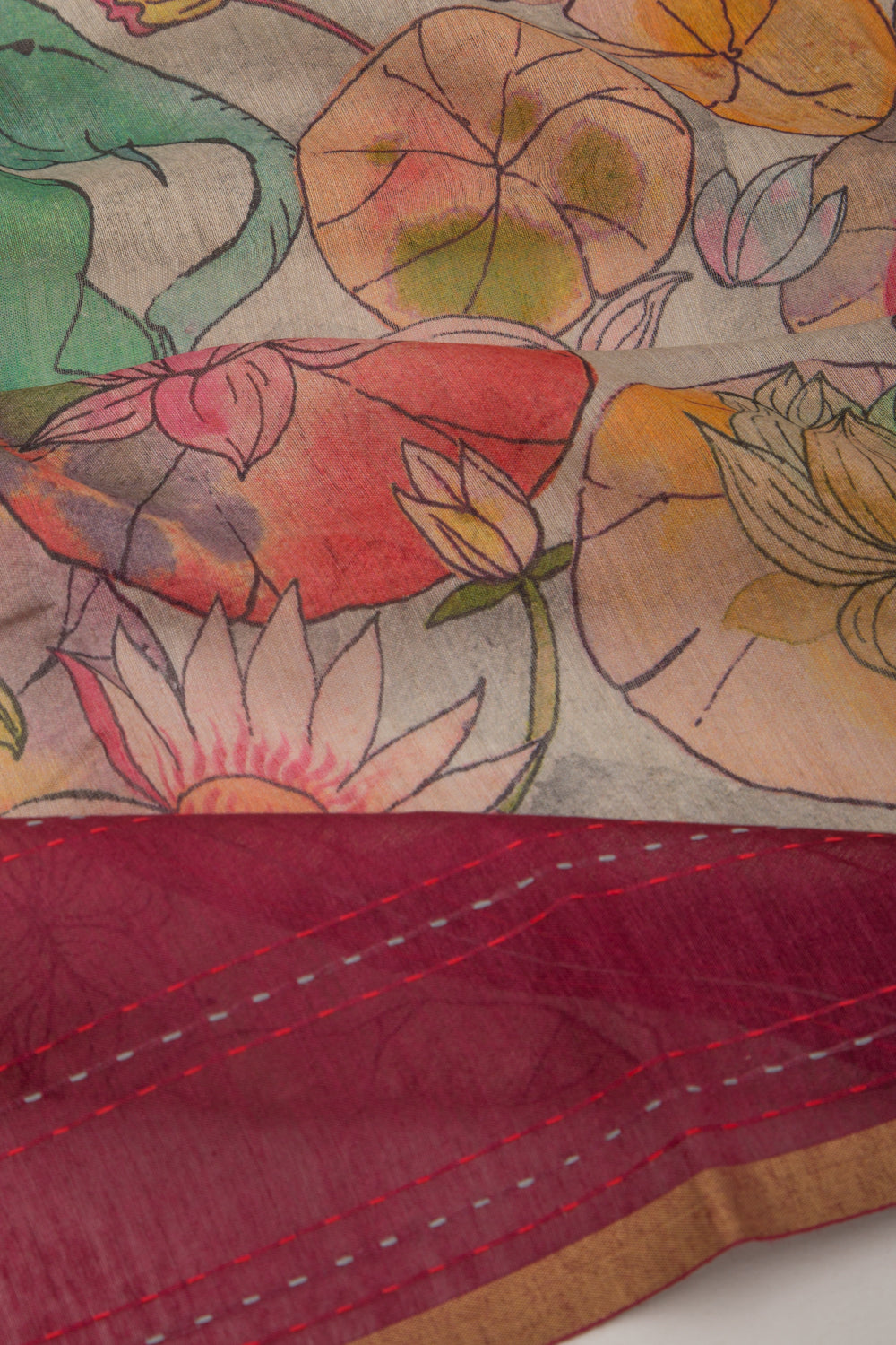 Chanderi Silk Floral Printed Grey Saree