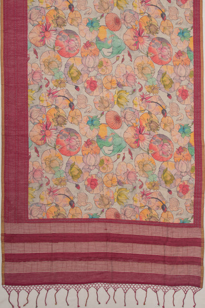 Chanderi Silk Floral Printed Grey Saree