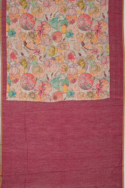 Chanderi Silk Floral Printed Grey Saree