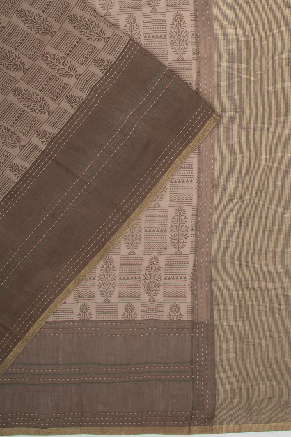 Chanderi Silk Printed Brown Saree