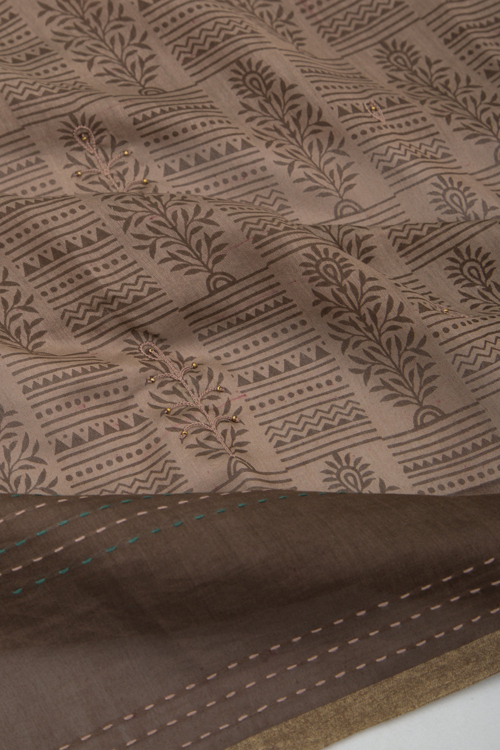Chanderi Silk Printed Brown Saree