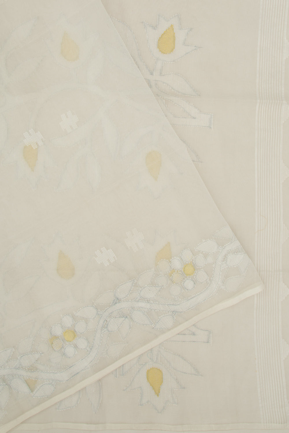 Dhakai Organza Butta Off White Saree
