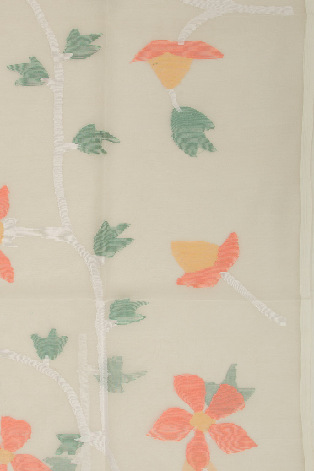 Dhakai Organza Butta Cream Saree