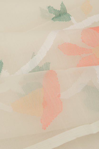 Dhakai Organza Butta Cream Saree