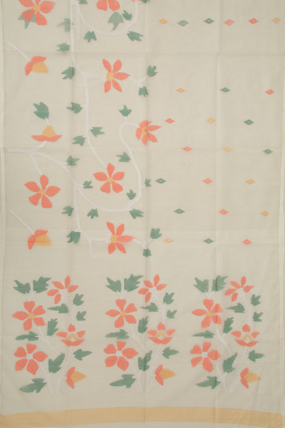 Dhakai Organza Butta Cream Saree