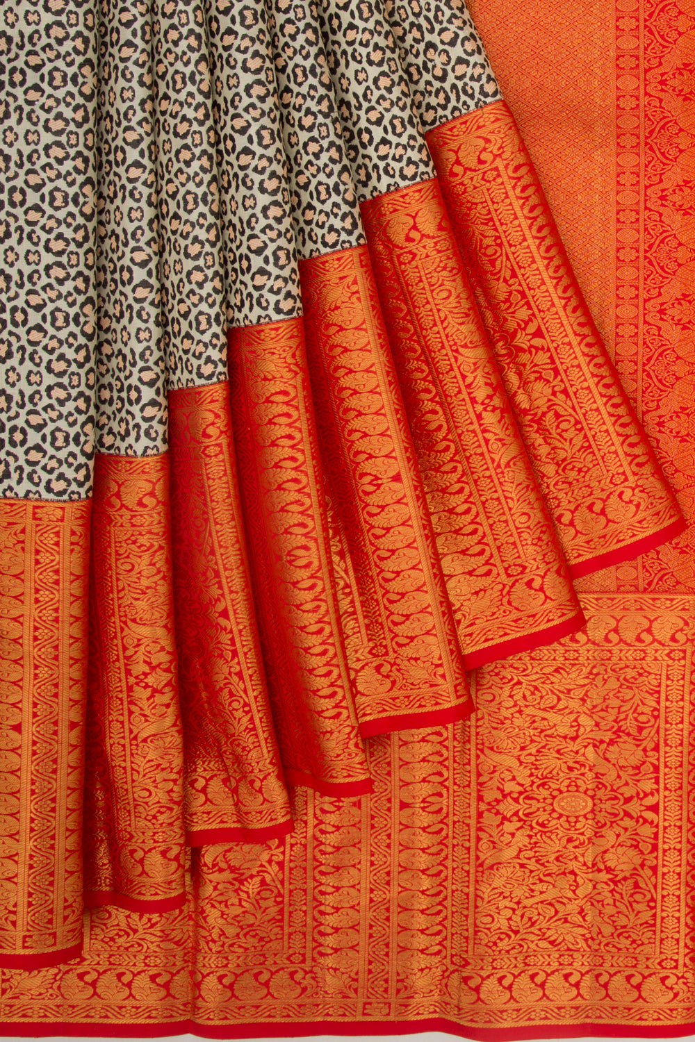 Kanchipuram Silk Brocade White And Black Saree