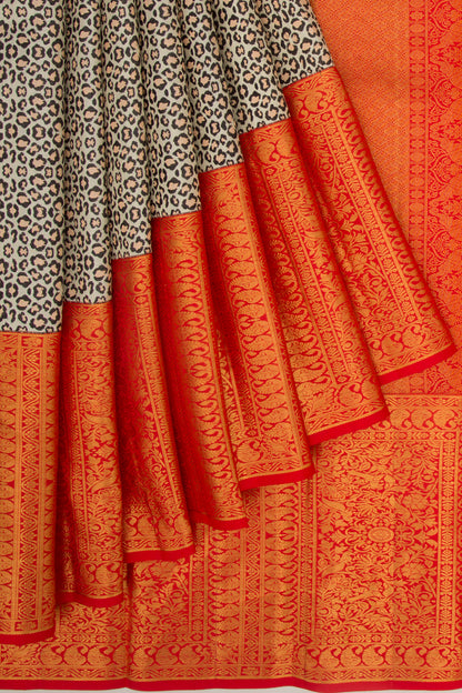 Kanchipuram Silk Brocade White And Black Saree