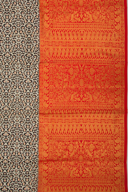 Kanchipuram Silk Brocade White And Black Saree