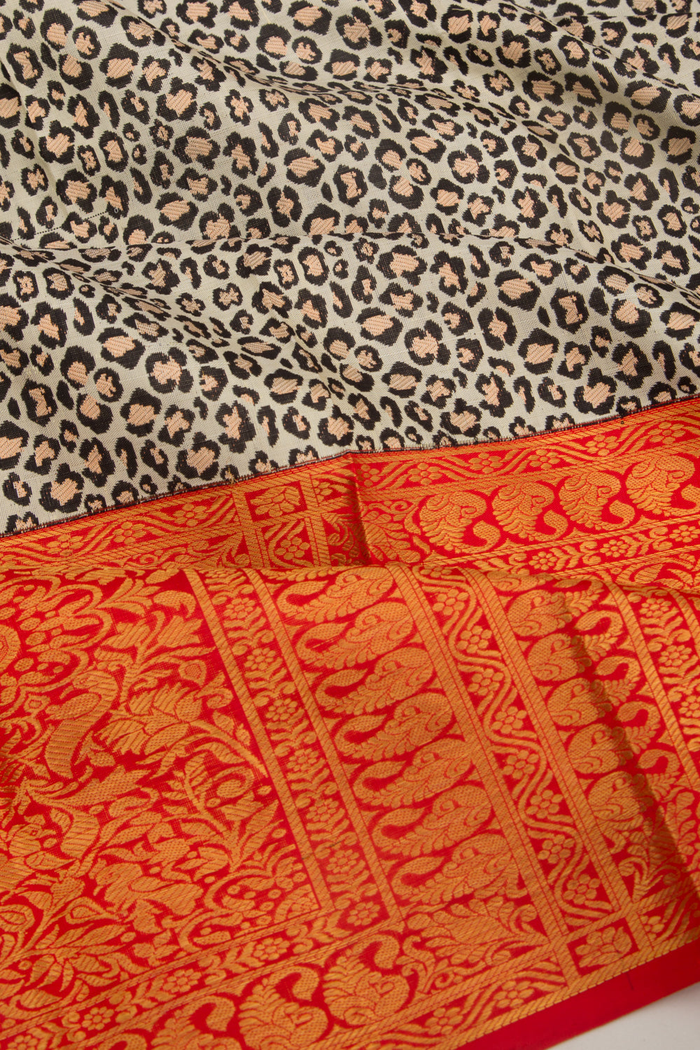 Kanchipuram Silk Brocade White And Black Saree
