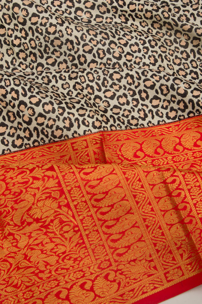 Kanchipuram Silk Brocade White And Black Saree