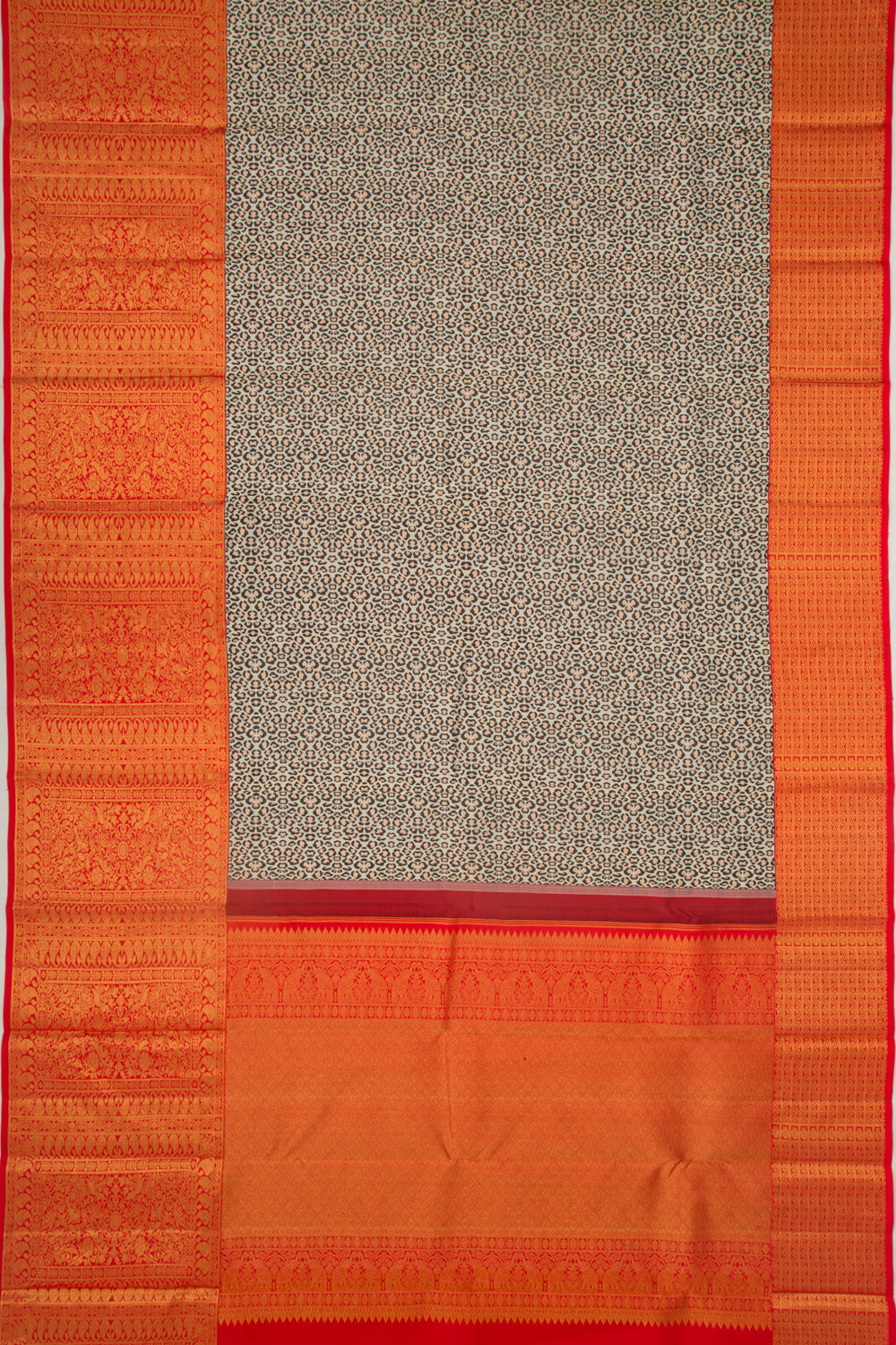 Kanchipuram Silk Brocade White And Black Saree