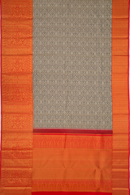Kanchipuram Silk Brocade White And Black Saree