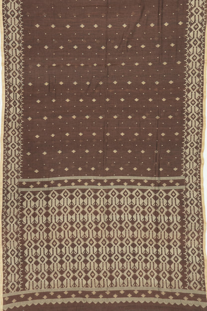 Masterpiece Dhakai Muslin Cotton Jamdani Butta Brown Saree
