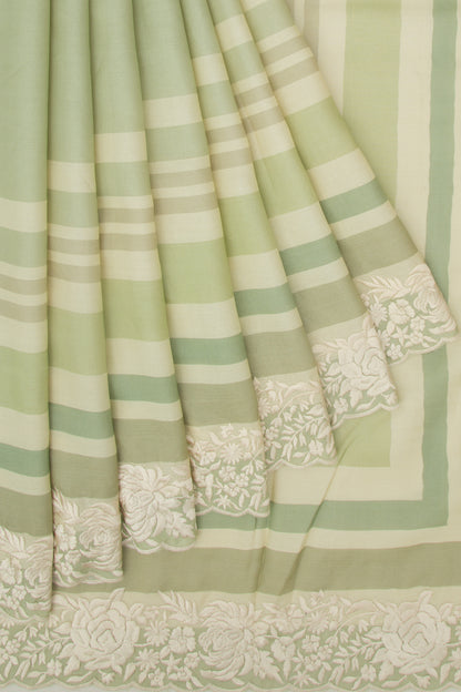 Tussar Plain Pista Green Saree With Scallop Border
