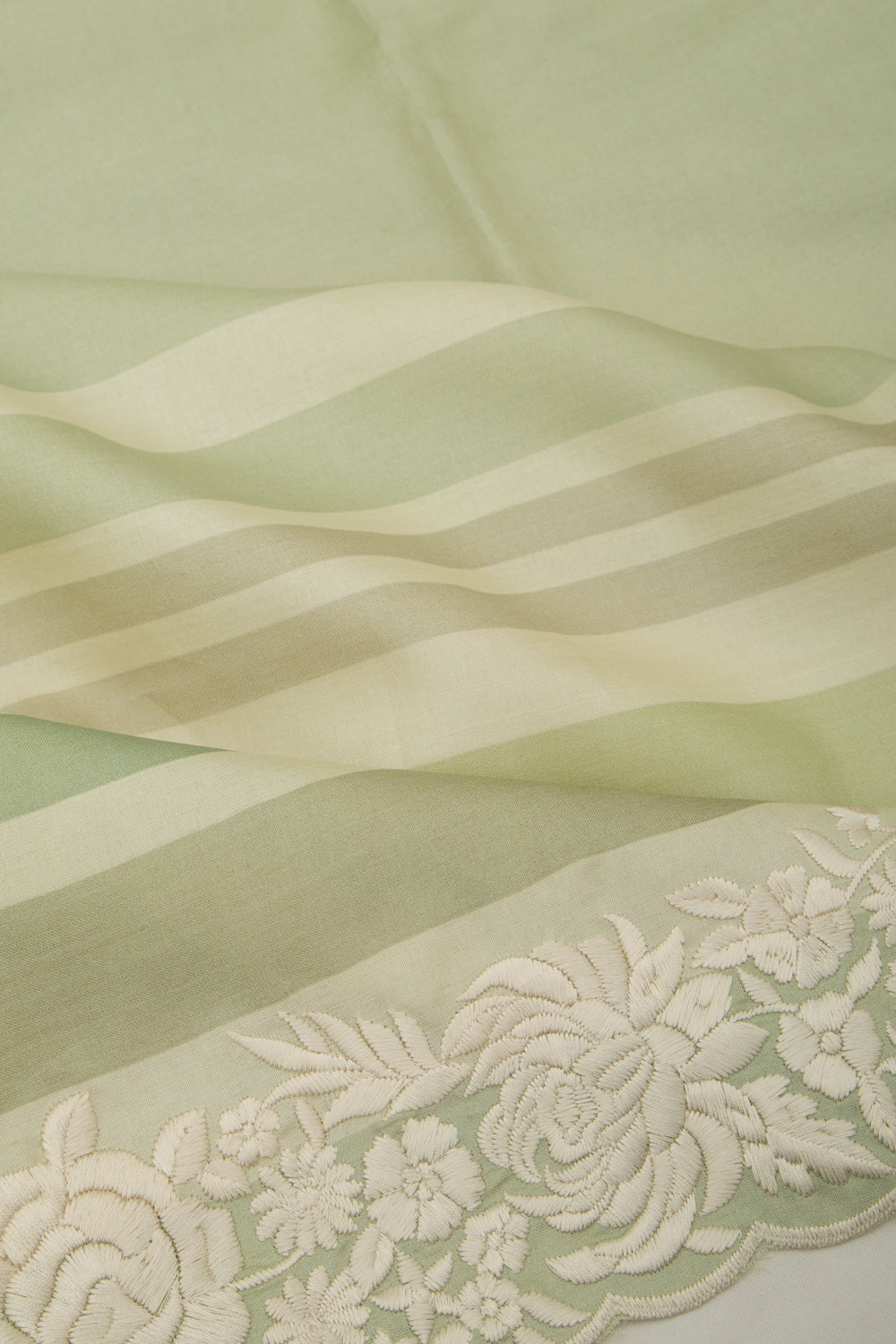 Tussar Plain Pista Green Saree With Scallop Border