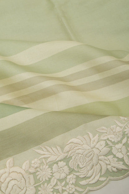 Tussar Plain Pista Green Saree With Scallop Border