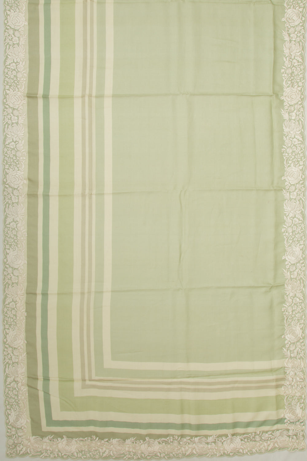 Tussar Plain Pista Green Saree With Scallop Border