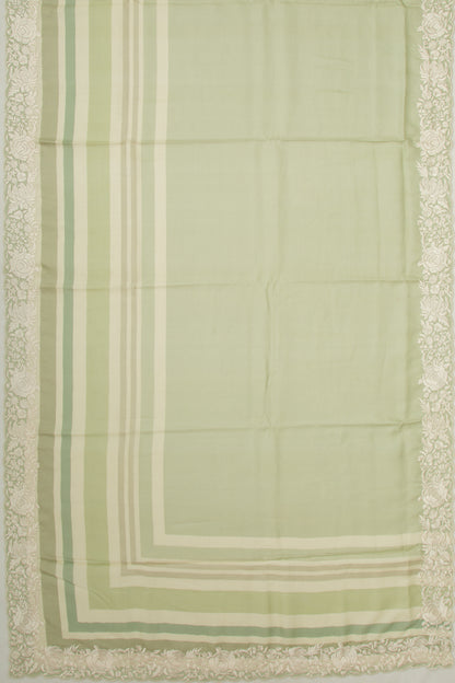 Tussar Plain Pista Green Saree With Scallop Border