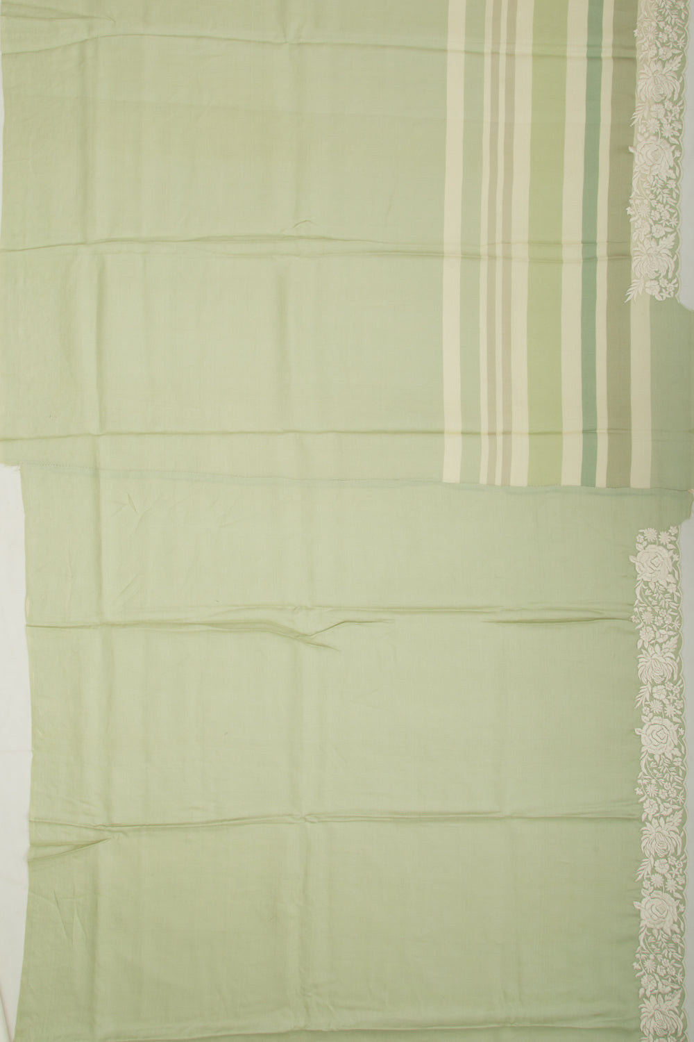 Tussar Plain Pista Green Saree With Scallop Border