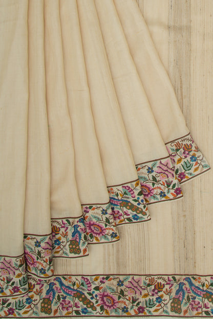 Linen Jute Plain Cream Saree