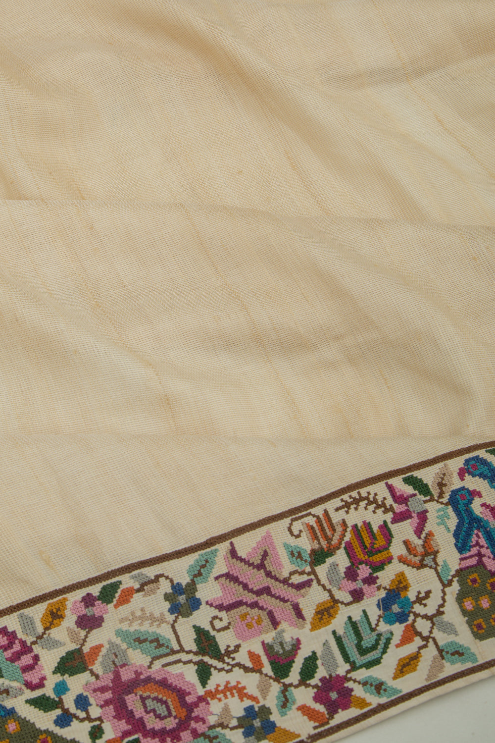 Linen Jute Plain Cream Saree