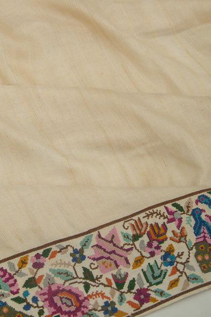 Linen Jute Plain Cream Saree