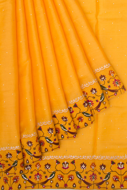 Tussar Sequin Butta Mustard Yellow Saree