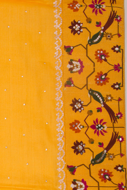 Tussar Sequin Butta Mustard Yellow Saree